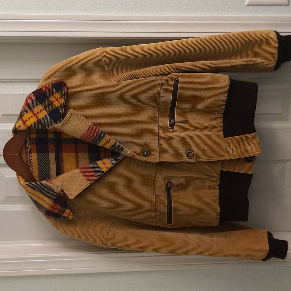 Vintage Corduroy Heavy Jacket with Plaid Detail